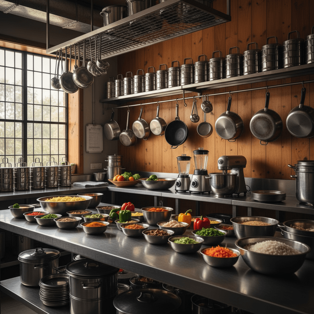 Organized tiffin preparation workspace showing commitment to quality and cleanliness